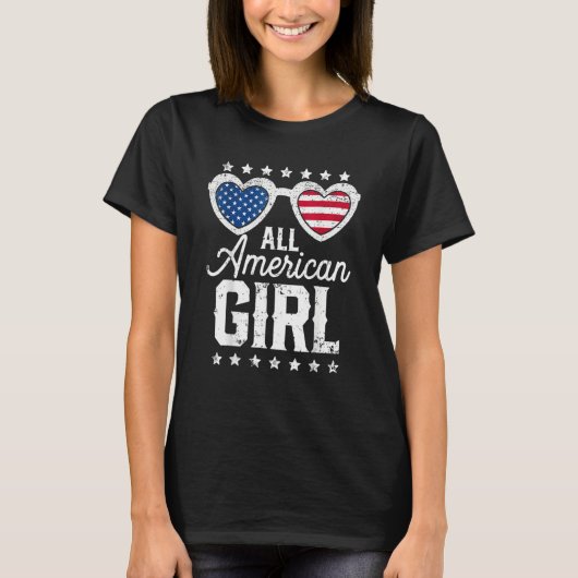 All American Girl 4th Of July Girls Kids Sunglasse T-Shirt (Vorderseite)