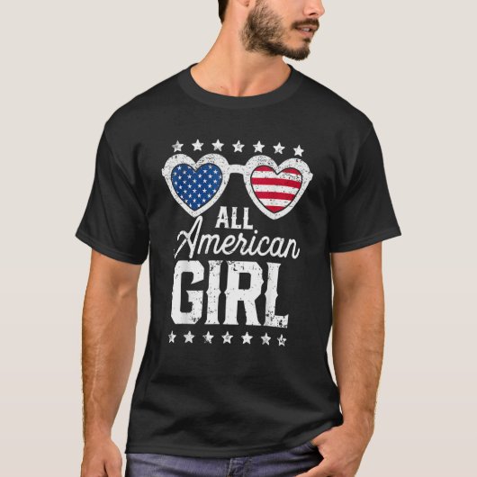 All American Girl 4th Of July Girls Kids Sunglasse T-Shirt (Vorderseite)