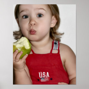 All American Girl Eating Apple Print Poster