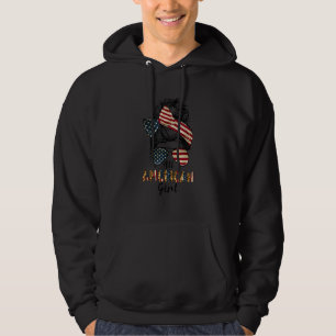 All American Girl Messy Bun Matching Family 4th Ju Hoodie