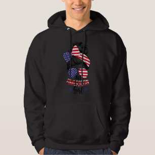 All American Girl Messy Bun Women Patriotic 4. Hoodie