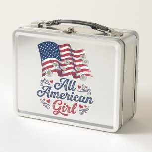 All American Girl Patriotisches Gänseblümchen-Flag Metall Brotdose