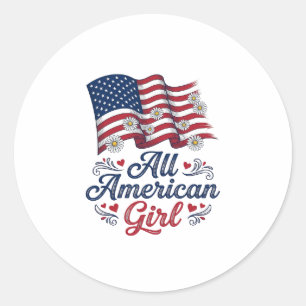 All American Girl Patriotisches Gänseblümchen-Flag Runder Aufkleber