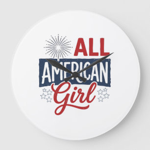All American Girl Patriotisches Vintage-Shirt-Desi Große Wanduhr