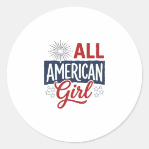 All American Girl Patriotisches Vintage-Shirt-Desi Runder Aufkleber