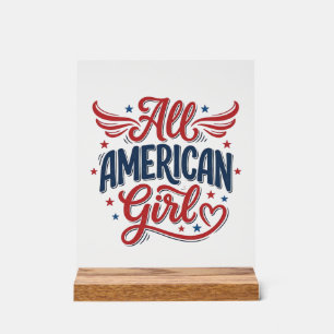 All American Girl Patriotisches Vintage-Vektordesi Acrylschild
