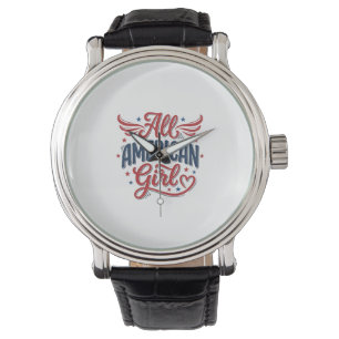 All American Girl Patriotisches Vintage-Vektordesi Armbanduhr