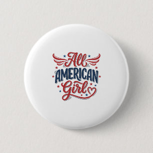 All American Girl Patriotisches Vintage-Vektordesi Button