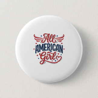 All American Girl Patriotisches Vintage-Vektordesi Button