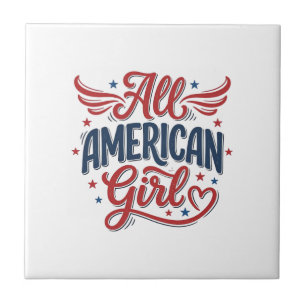 All American Girl Patriotisches Vintage-Vektordesi Fliese