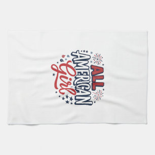 All American Girl Patriotisches Vintage-Vektordesi Geschirrtuch
