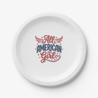 All American Girl Patriotisches Vintage-Vektordesi Pappteller