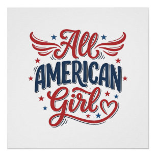 All American Girl Patriotisches Vintage-Vektordesi Poster