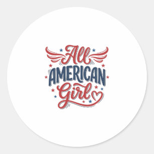 All American Girl Patriotisches Vintage-Vektordesi Runder Aufkleber