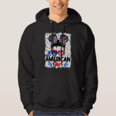 All American Girls 4th Of July Patriotic Messy Bun Hoodie (Vorderseite)
