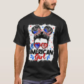 All American Girls 4th Of July Patriotic Messy Bun T-Shirt (Vorderseite)