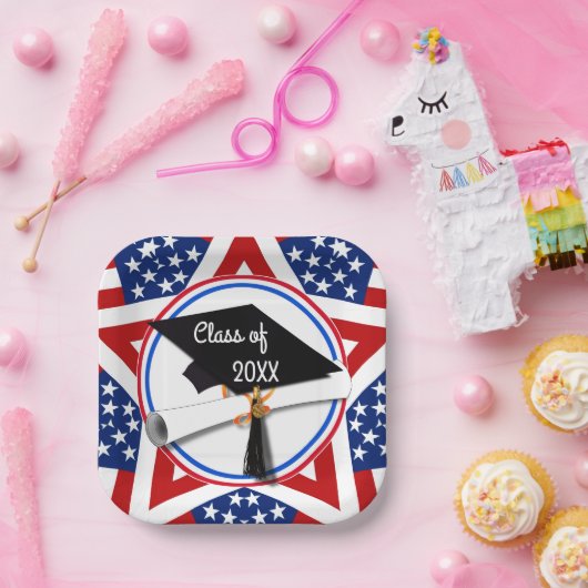 All American Grad - Red White & Blue on Stars Pappteller (Party)