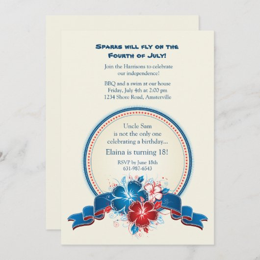 All American Hibiskus Einladung (Vorne/Hinten)