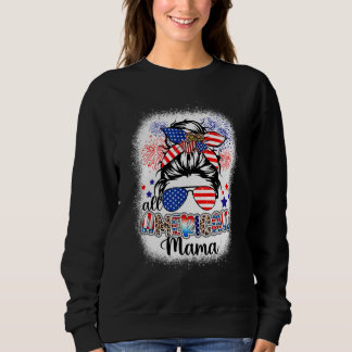 All American Mama Messy Bun 4th Of July Leopard Su Sweatshirt