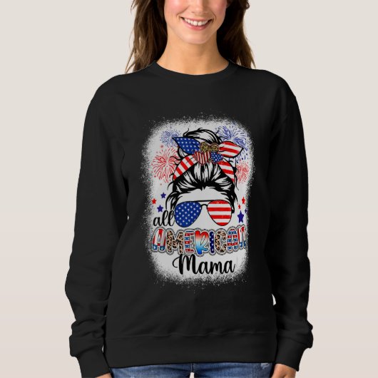 All American Mama Messy Bun 4th Of July Leopard Su Sweatshirt (Vorderseite)