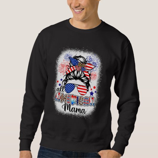 All American Mama Messy Bun 4th Of July Leopard Su Sweatshirt (Vorderseite)