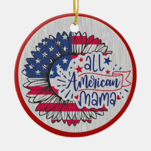 All American Mama Red White Blue US Flag Keramik Ornament