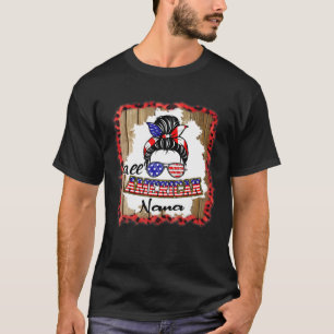 All American Nana Patriotic Messy Bun Usa Flag 4th T-Shirt