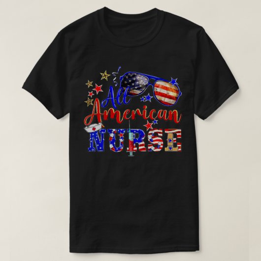 All American Nurse 4. Juli Patriotic American T-Shirt (Design vorne)