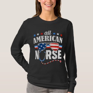 All American Nurse 4. Juli Patriotic USA Flag T-Shirt