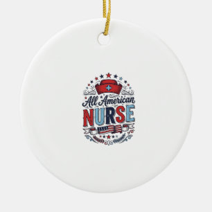 All American Nurse Vintage Patriotisches Shirt Des Keramik Ornament