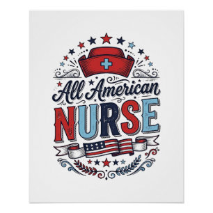 All American Nurse Vintage Patriotisches Shirt Des Poster