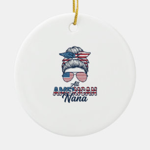 All American Oma Patriotischer Unordentlicher Dutt Keramik Ornament