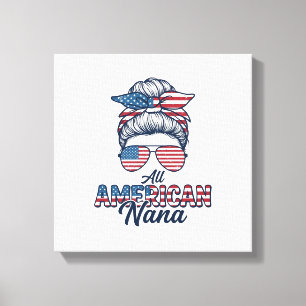 All American Oma Patriotischer Unordentlicher Dutt Leinwanddruck
