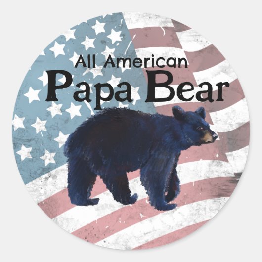 All American Papa Bär Runder Aufkleber (Vorderseite)
