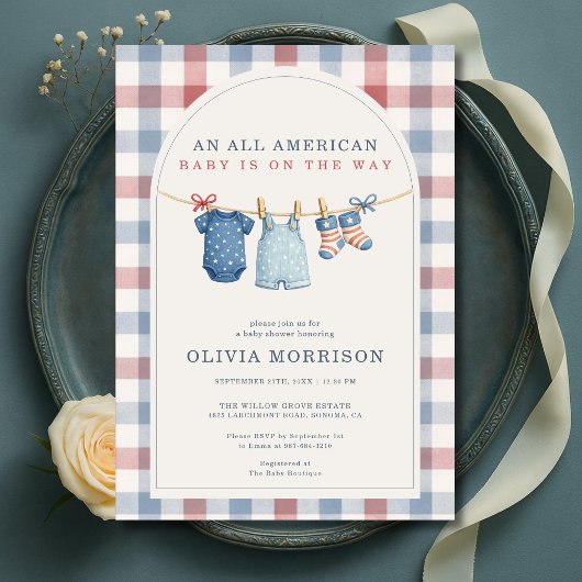 All American Patriotic Clothesline Baby Shower Einladung