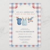 All American Patriotic Clothesline Baby Shower Einladung (Vorderseite)