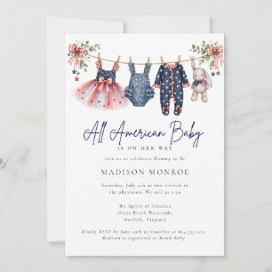 All American Patriotic Wäscheleine Baby Shower  Einladung