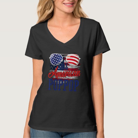 All American PopPop Sunglasses US Flag 4th of July T-Shirt (Vorderseite)