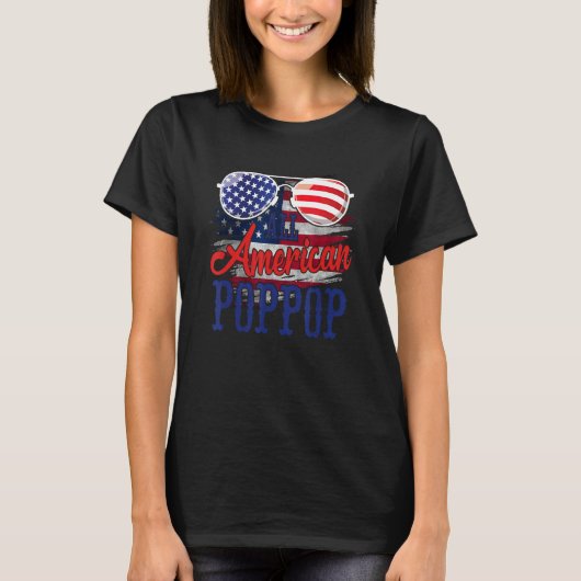 All American PopPop Sunglasses US Flag 4th of July T-Shirt (Vorderseite)