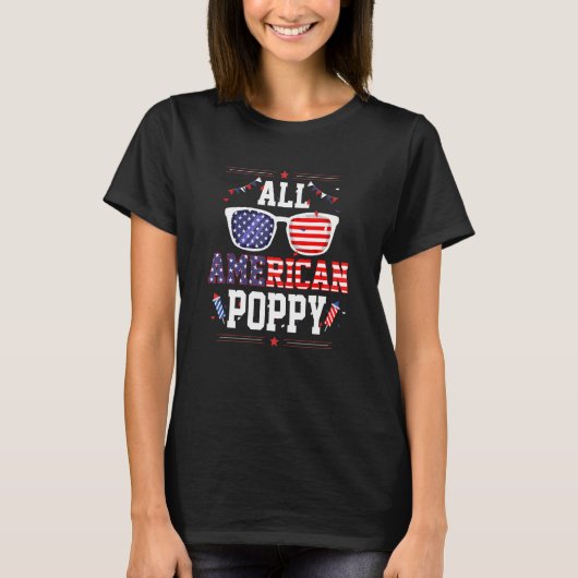 All American Poppy 4th of July US Flag Sunglasses T-Shirt (Vorderseite)