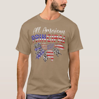 All American Principal Sunflower American Flag 4th T-Shirt