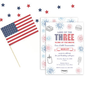 All-American Red Blue Feuerwerk 3. Geburtstagsfeie Einladung