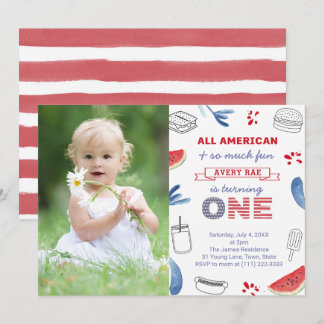 All-American Red White Blue 1. Geburtstag Party Einladung