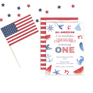 All-American Rot Weiß Blau Erste Geburtstagsfeier Einladung