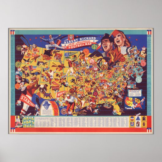 All-American Vintage Football Map Poster (Vorne)