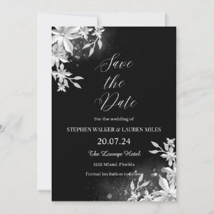 All Black Floral Save the Date Wedding Einladung