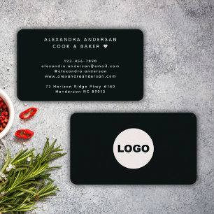 All Black Logo Chef Catering Minimal Visitenkarte