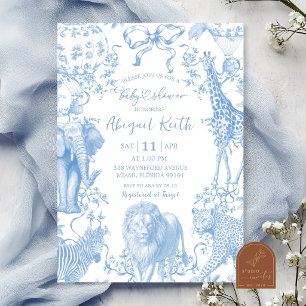 All Blue Safari French Toile Babyparty Einladung