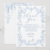 All Blue Toile Boy Baptism Elegant Digital Dankeskarte (Vorne/Hinten)