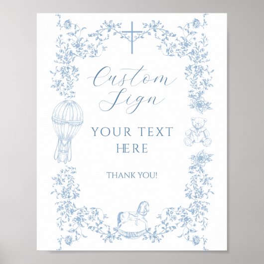 All Blue Toile Boy Baptism Elegante Custom Poster (Vorne)